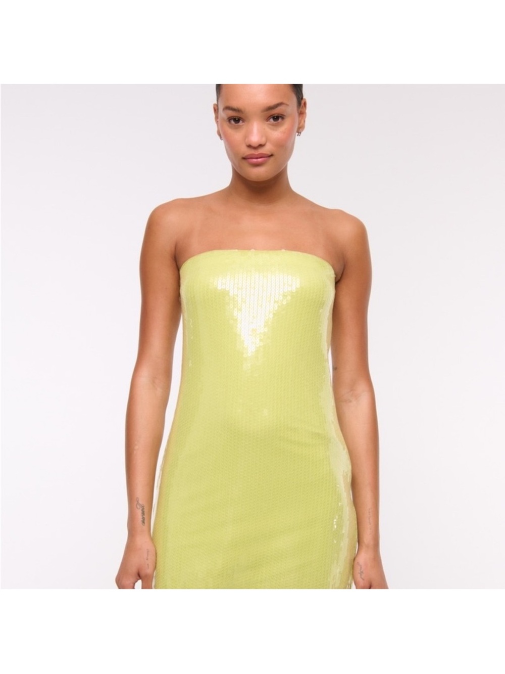 NWT Abercrombie lime green / chartreuse strapless sequin mini dress - Picture 4 of 5
